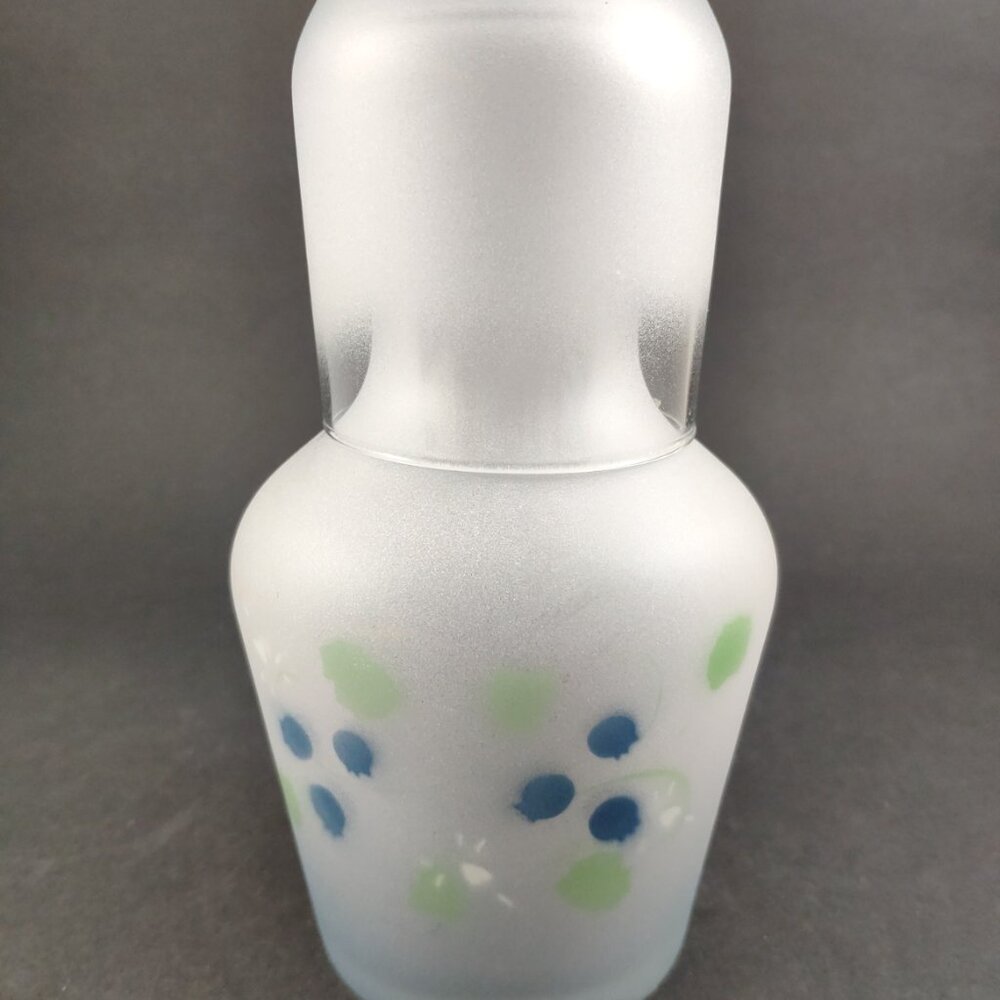 Vintage Tumble Up Frosted Glass Bedside Carafe and Glass 7"